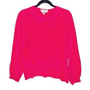 Vintage 90s Laura & Jayne 100% Silk Blouse Top Bow Peter Pan Collar Fuchsia 10
